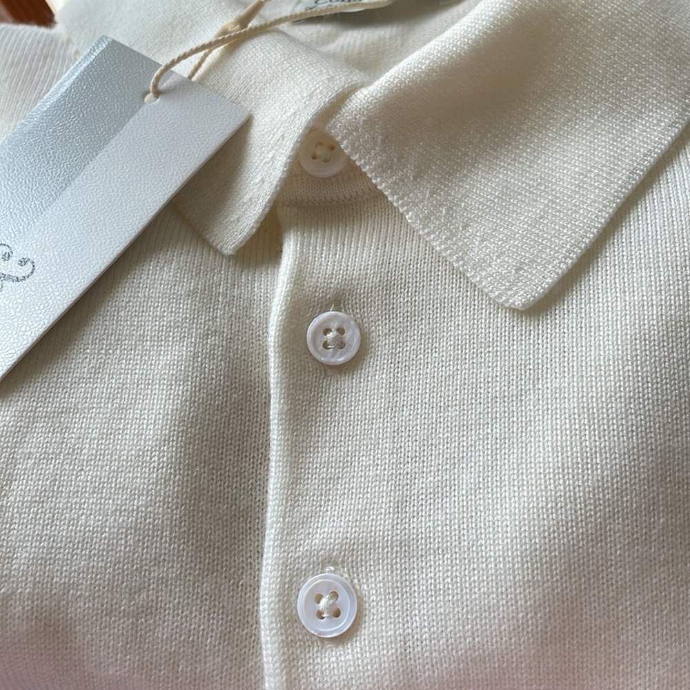Collars & Co. Bellagio Three Button Long Sleeve Merino Polo Cream Size L NWT - Picture 8 of 8